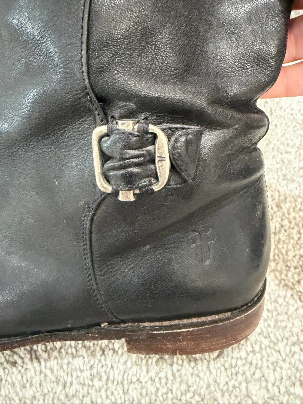 Frye Paige Tall Leather Riding Boots, Women’s 8.5 Black 3 Buckle Boots